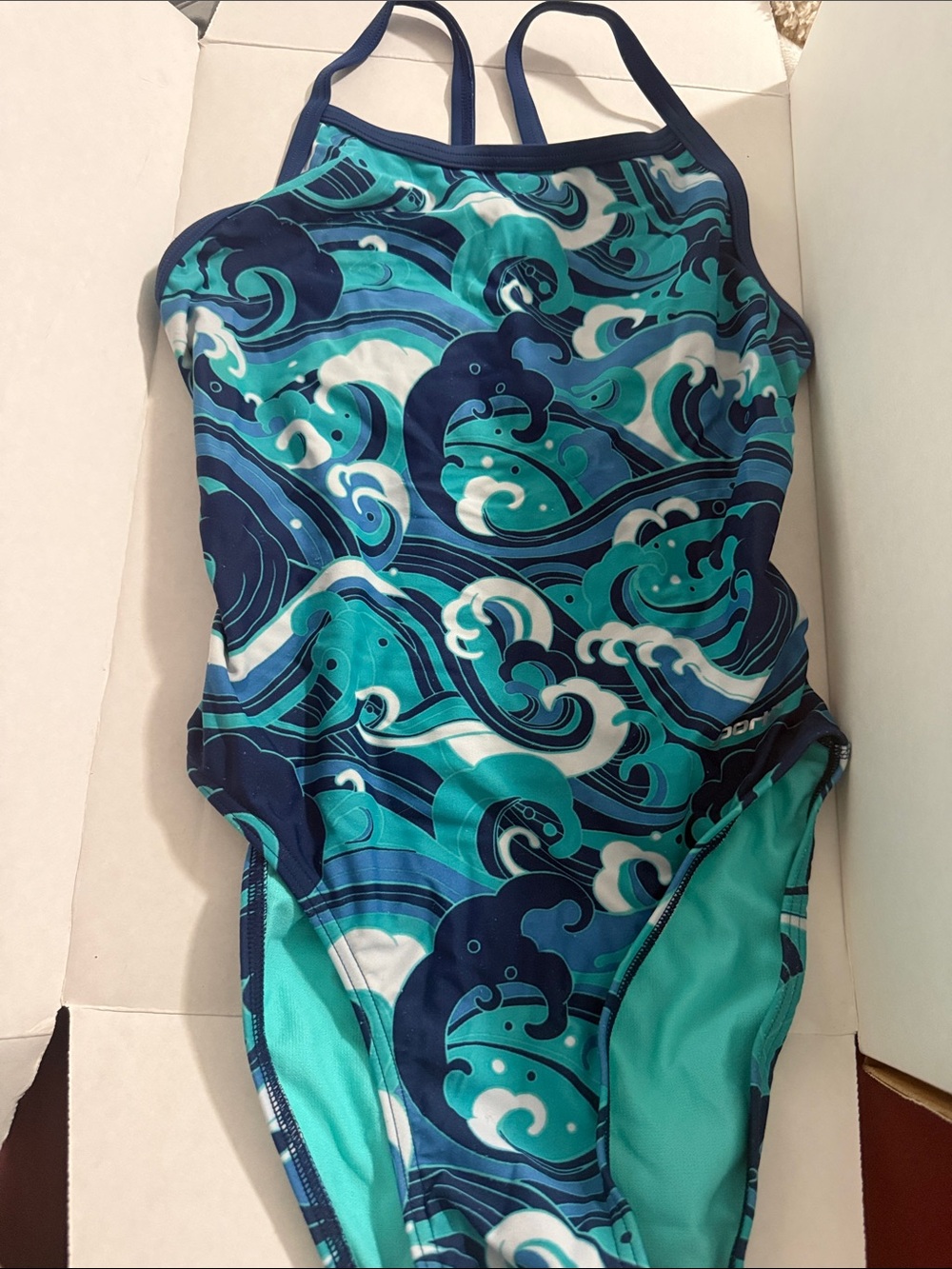 Girls Blue Wave-Print One-Piece Swimsuit